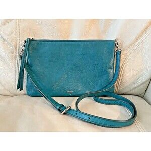Fossil Sydney Leather Top Zip Crossbody Clutch Handbag Purse Bag ZB5701 Green